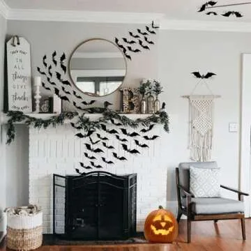 CESOF 3D Halloween Bats Wall Decor - 120 Pcs matte black