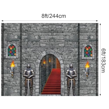 VitalCozy Medieval Party Backdrop Decorations 8 x 6ft Halloween Vintage Castle Backdrop Arched Door Window Knight Photography Polyester Photo Stone Wall Background Prop for Medieval Party Supplies