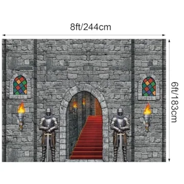 VitalCozy Medieval Party Backdrop Decorations 8 x 6ft Halloween Vintage Castle Backdrop Arched Door Window Knight Photography Polyester Photo Stone Wall Background Prop for Medieval Party Supplies