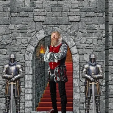 VitalCozy Medieval Party Backdrop Decorations 8 x 6ft Halloween Vintage Castle Backdrop Arched Door Window Knight Photography Polyester Photo Stone Wall Background Prop for Medieval Party Supplies