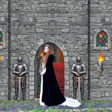 VitalCozy Medieval Party Backdrop Decorations 8 x 6ft Halloween Vintage Castle Backdrop Arched Door Window Knight Photography Polyester Photo Stone Wall Background Prop for Medieval Party Supplies