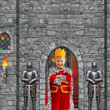 VitalCozy Medieval Party Backdrop Decorations 8 x 6ft Halloween Vintage Castle Backdrop Arched Door Window Knight Photography Polyester Photo Stone Wall Background Prop for Medieval Party Supplies