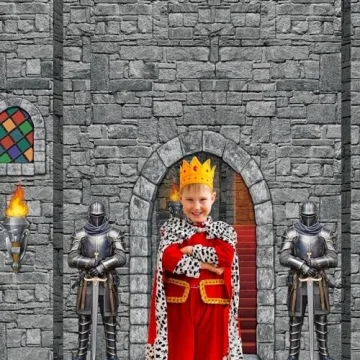 VitalCozy Medieval Party Backdrop Decorations 8 x 6ft Halloween Vintage Castle Backdrop Arched Door Window Knight Photography Polyester Photo Stone Wall Background Prop for Medieval Party Supplies