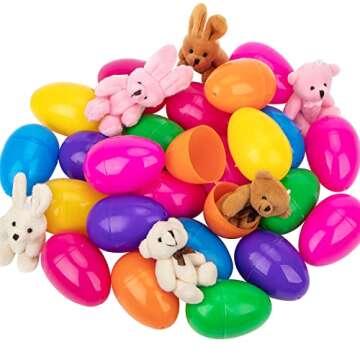 NEWBEA 24 Pack Easter Eggs with Bunny Plush Toys