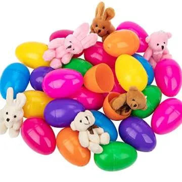 NEWBEA 24 Pack Easter Eggs with Bunny Plush Toys