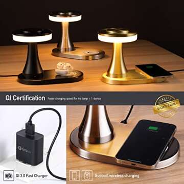 O’Bright - Portable LED Table Lamp with Wireless Charging Pad, Dimmable and Rechargeable Night Lam...