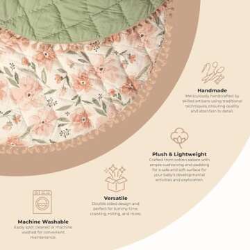 Crane Baby Padded Floor Mat - Stylish Pink Floral Design for Tummy Time and Play
