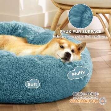 Bedsure Calming Dog Bed for Medium Dogs - Donut Washable Medium Pet Bed, 30 inches Anti-Slip Round F...