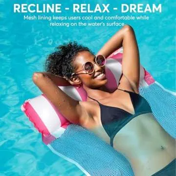 4 Pack Inflatable Hammock Pool Floats with Air Pump and Ball. 4-in-1 Design Conversion. Adult Size Pool Floaties Toys, Multi-Purpose Floats for Swimming Pool, Saddle, Lounge Chair, Hammock, Drifter.