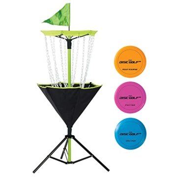 Franklin Sports Disc Golf Basket + Discs Set - Portable Target with Chains - 3 Discs Included