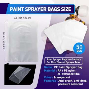 Paint Sprayer Parts, 50 Pcs Paint Sprayer Bags, 7.8'' X 11.8'' Sprayer Cup Liners, Transparent Spray...