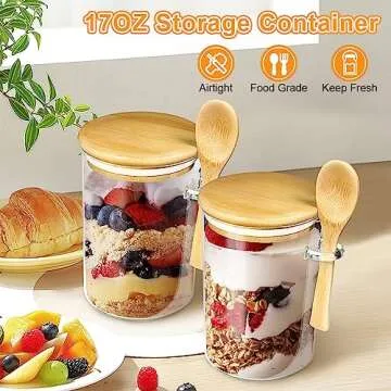 Yomarket 4 Pack Airtight Glass Jars with Bamboo Lids