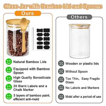 Yomarket 4 Pack Airtight Glass Jars with Bamboo Lids