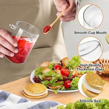 Yomarket 4 Pack Airtight Glass Jars with Bamboo Lids