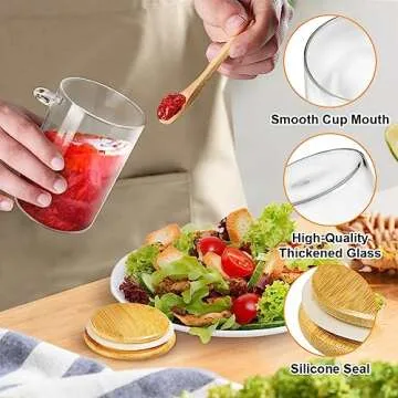 Yomarket 4 Pack Airtight Glass Jars with Bamboo Lids
