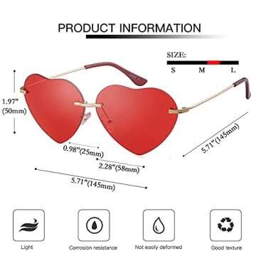 SDINM Heart Sunglasses for Women Rimless Sun Glasses Cute Pink Black Glasses Festival Party Hippie Glasses