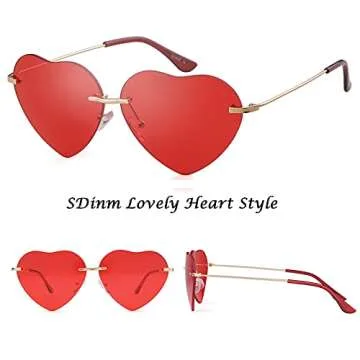 SDINM Heart Sunglasses for Women Rimless Sun Glasses Cute Pink Black Glasses Festival Party Hippie Glasses
