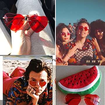 SDINM Heart Sunglasses for Women Rimless Sun Glasses Cute Pink Black Glasses Festival Party Hippie Glasses