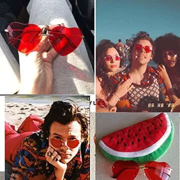 SDINM Heart Sunglasses for Women Rimless Sun Glasses Cute Pink Black Glasses Festival Party Hippie Glasses
