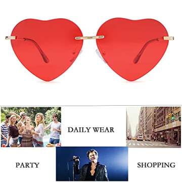 SDINM Heart Sunglasses for Women Rimless Sun Glasses Cute Pink Black Glasses Festival Party Hippie Glasses