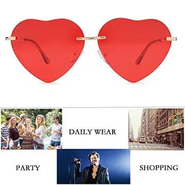 SDINM Heart Sunglasses for Women Rimless Sun Glasses Cute Pink Black Glasses Festival Party Hippie Glasses