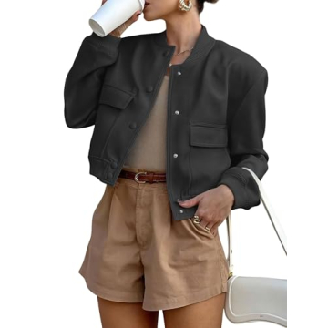 ANRABESS Womens Bomber Jacket Button Cropped Casual Varsity Jackets Shackets Fall Trendy Fashion Tra...