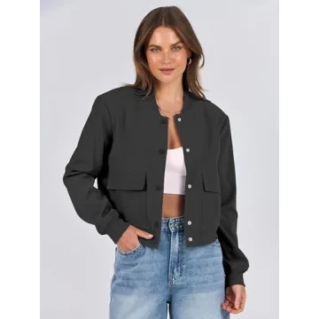 Trendy ANRABESS Women's Cropped Bomber Jacket with Pockets
