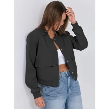 Trendy ANRABESS Women's Cropped Bomber Jacket with Pockets