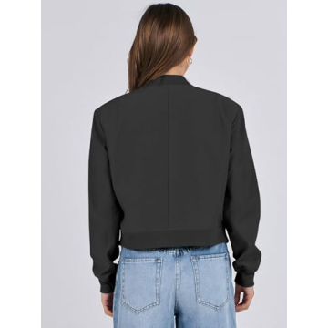 Trendy ANRABESS Women's Cropped Bomber Jacket with Pockets