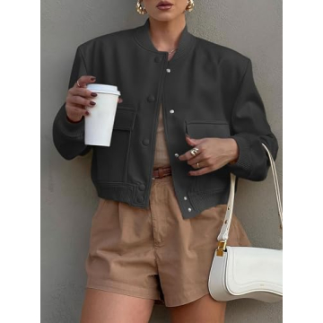 Trendy ANRABESS Women's Cropped Bomber Jacket with Pockets