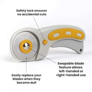 WA Portman Rotary Cutter Set & Sewing Cutting Mat - 45mm Rotary Cutter for Fabric & 5 Blades - 24x36 Inch Fabric Mat - 6x24 Inch Quilting Ruler Cutting Wheel