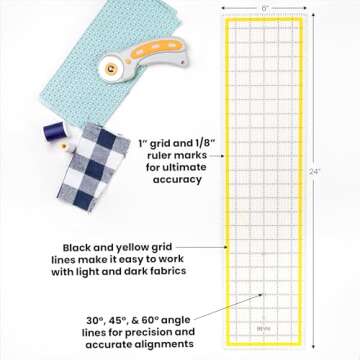 WA Portman Rotary Cutter Set & Sewing Cutting Mat - 45mm Rotary Cutter for Fabric & 5 Blades - 24x36 Inch Fabric Mat - 6x24 Inch Quilting Ruler Cutting Wheel