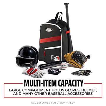 Franklin Sports MLB Baseball Batpack Bag - Youth Baseball, Softball and Teeball Bag - Equipment Backpack For Sports - Holds (2) Bats - Black/Red/White