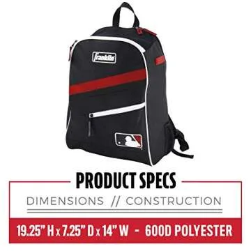 Franklin Sports MLB Baseball Batpack Bag - Youth Baseball, Softball and Teeball Bag - Equipment Backpack For Sports - Holds (2) Bats - Black/Red/White