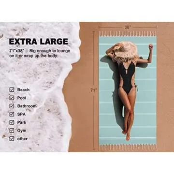 SEEBOTTLE Turkish Beach Towels (71" X 38", 2 Pack), 100% Cotton Large Soft Lightweight and Quick Dry Oversized Stylish for Travel or Pool