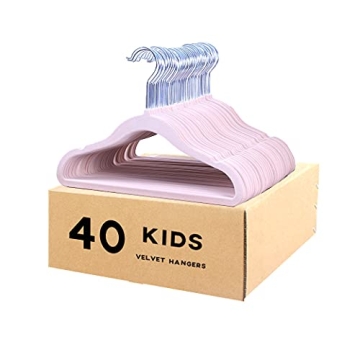 veeyidd Kids Velvet Clothes Hangers - 40 Pack Pink Non-Slip Baby Hangers