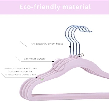 veeyidd Kids Velvet Non-Slip Clothes Hangers 40 Pack Pink