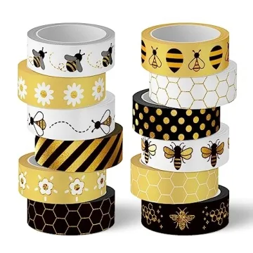 Whaline 12 Rolls Bee Washi Tape - Gold Foil Honey Bee Designs for Crafting and Gift Wrapping