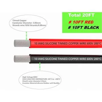 TUOFENG 10 AWG Silicone Wire - High Temp Resistance 20 Feet