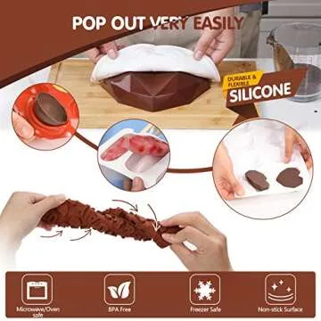 123 Pcs Heart Silicone Molds Set for Chocolate Includes 1x Breakable Heart Mold,2x Cocoa Bomb Molds,1x 8 Cavities Heart Mold,15x Wood Hammers,2x Number and Letter Molds,2x Popsicle Molds,100x Sticks