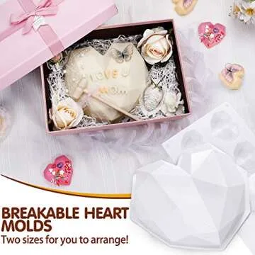 123 Pcs Heart Silicone Molds Set for Chocolate Includes 1x Breakable Heart Mold,2x Cocoa Bomb Molds,1x 8 Cavities Heart Mold,15x Wood Hammers,2x Number and Letter Molds,2x Popsicle Molds,100x Sticks