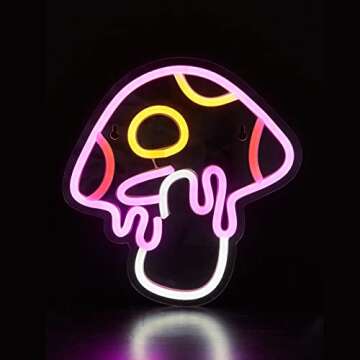 LED Neon Mushroom Sign - USB Powered Night Light for Kids