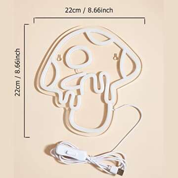 LED Neon Mushroom Sign - USB Powered Night Light for Kids