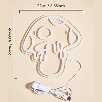LED Neon Mushroom Sign - USB Powered Night Light for Kids