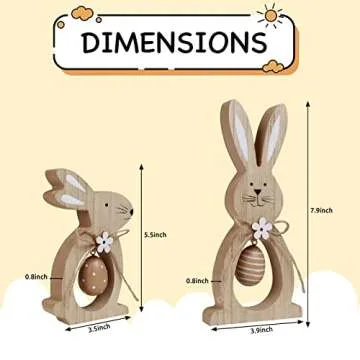 2Pcs Easter Decorations for the Home Farmhouse Rustic Wooden Bunny with Egg Easter Tiered Tray Decor...