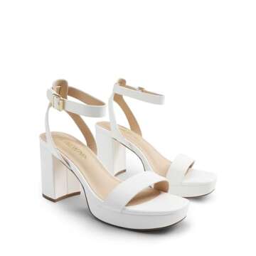 DREAM PAIRS Platform Heels for Women High Block Chunky Open Toe Ankle Strap Heels Fashion Wedding Party Evening Prom Dance Dress Pump Sandals Shoes,Size 8.5,White-PU,SDHS2420W