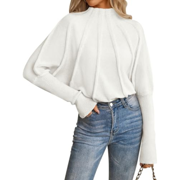 NALANISA Women's Mock Neck Batwing Sleeve Sweaters 2024 Fall Winter Oversized Knit Cute Pullover Swe...