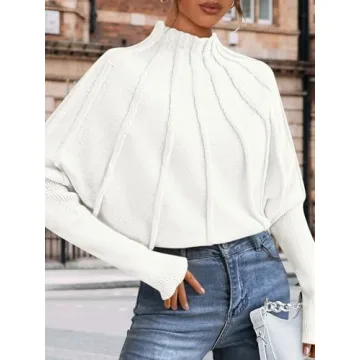 NALANISA Women's Mock Neck Batwing Sleeve Sweaters 2024 Fall Winter Oversized Knit Cute Pullover Sweater Dolman Tops Trendy(White,L)