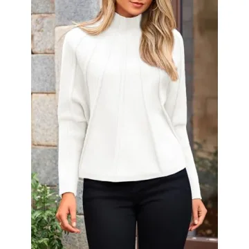 NALANISA Women's Mock Neck Batwing Sleeve Sweaters 2024 Fall Winter Oversized Knit Cute Pullover Sweater Dolman Tops Trendy(White,L)