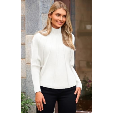 NALANISA Women's Mock Neck Batwing Sleeve Sweaters 2024 Fall Winter Oversized Knit Cute Pullover Sweater Dolman Tops Trendy(White,L)
